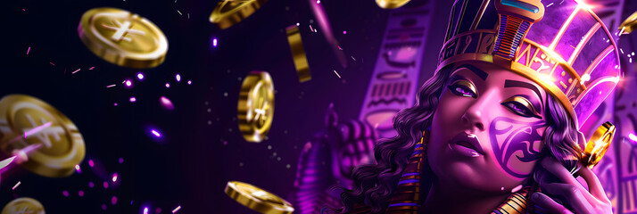 Background for casino slot games. Egyptian mythology. Coins on the background.	