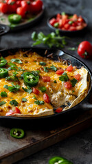 Cheesy Chicken Enchiladas in Skillet with Fresh Garnishes