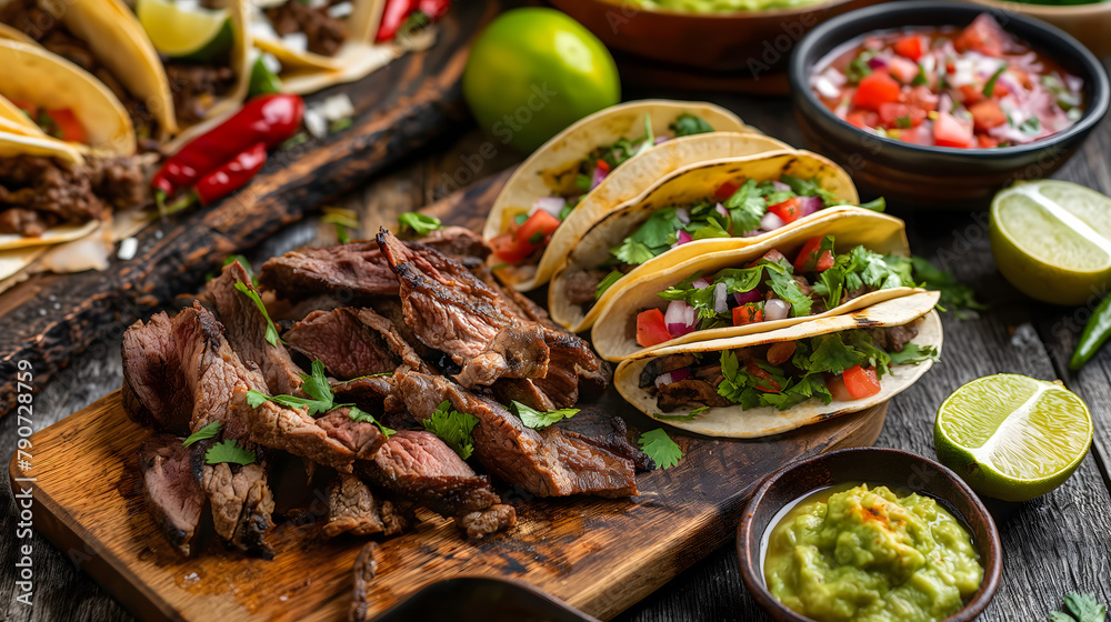 Wall mural Delicious Beef Tacos on a Plate with Fresh Garnishes