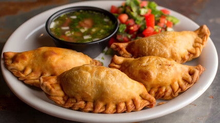 Traditional Latin American Empanadas with Fresh Salsa and Ingredients