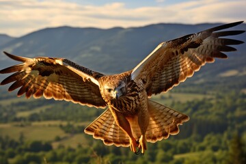 A hawk circling above before swooping down on prey.