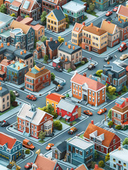 Bird's-Eye View of a Colorful Residential Neighborhood - obrazy, fototapety, plakaty