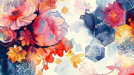 Seamless watercolor floral pattern. Hand-drawn illustration.  AI generative.