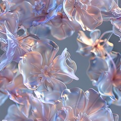 Ethereal 3D floral wreaths, with translucent petals glowing in soft light. Seamless Pattern, Fabric Pattern, Tumbler Wrap, Mug Wrap.