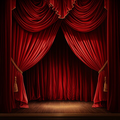 Vibrant Red Stage Curtains under Spotlight