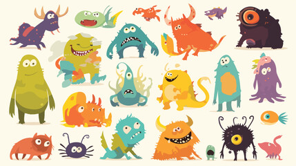 Cartoon cute comic and crazy color monsters aliens