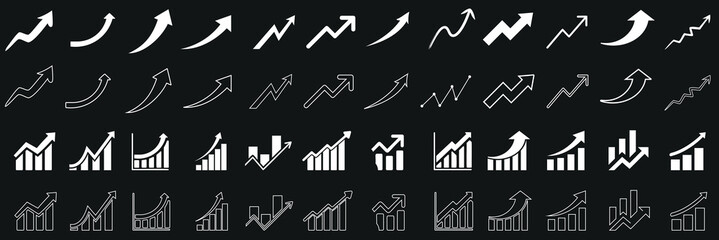 Growth, progress icon set for business, financial, arrows, graphs, expansion, increase, growth icon vector collection - obrazy, fototapety, plakaty