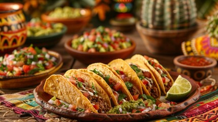 Fototapeta premium Festive cinco de mayo tacos on table