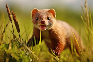A mongoose agilely catching snakes in the grass. - obrazy, fototapety, plakaty
