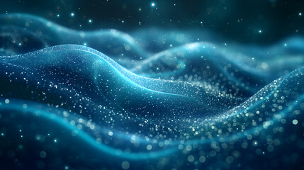 Abstract Blue Particle Waves - Digital Technology Background