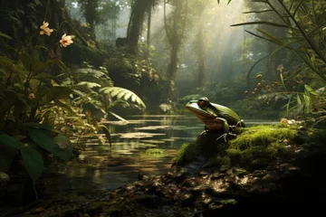  A frog hunting for insects in a dense forest. © OhmArt