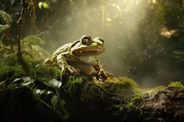 Foto op Plexiglas A frog hunting for insects in a dense forest. © OhmArt