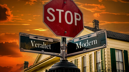 Signposts the direct way to Modern versus outdated - obrazy, fototapety, plakaty