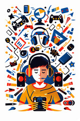 Young man playing video games with headphones