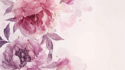 Watercolor painting of delicate pink peonies blooming on a serene white background, creating a beautiful floral artwork - obrazy, fototapety, plakaty
