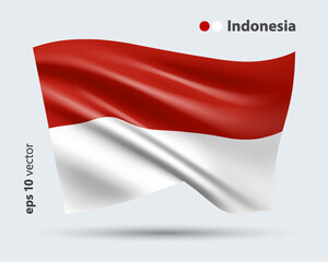 Vector illustration of 3D-style flag of Indonesia isolated on light background. Created using gradient meshes, EPS 10 vector design element from world collection