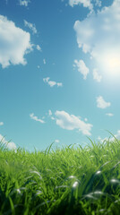 Obraz premium Serene Green Meadow and Blue Sky with Radiant Sunlight