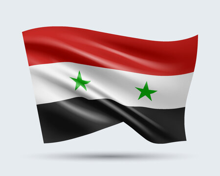 Vector illustration of 3D-style flag of Syria isolated on light background. Created using gradient meshes, EPS 10 vector design element from world collection