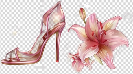 isolated lily heel shoes on transparent background. - obrazy, fototapety, plakaty