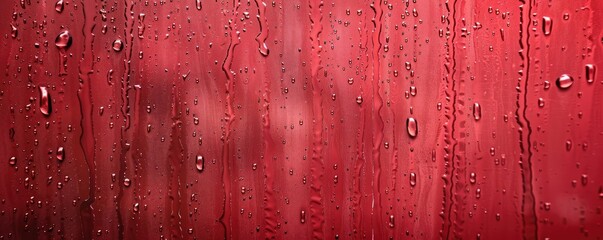 red surface with water droplets, reflecting light, banner, copy space for text.