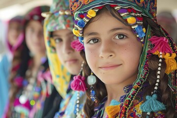 Fototapeta premium Group of Young Girls in Colorful Headdresses