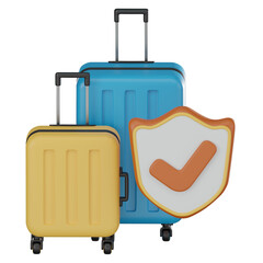 Travel Insurance with Luggage and Shield with Check Mark. 3D Render