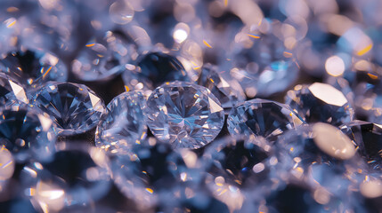 Close-up of multiple sparkling diamonds, capturing their brilliance and facets with striking clarity. - obrazy, fototapety, plakaty
