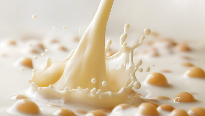 Fototapeta na wymiar Captivating Splash in a Sea of Creamy Milk and Scattered Almonds
