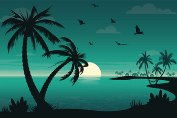 Fototapeta na wymiar Evening Beach Landscape Illustration
