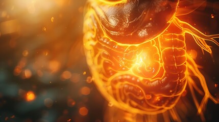 Virtual gallbladder demonstrating bile storage, focused on digestive health