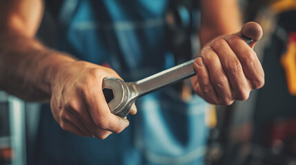 Man's hand tightly gripping a wrench, implying skill and effort in mechanical work.