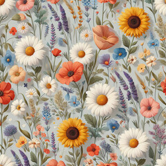 Watercolor Summer Flower Background Illustration.	 - 790736389