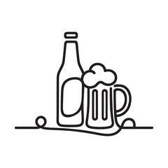 Beer glass and bottle icon, vector graphics, linear style.