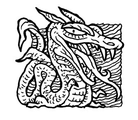 Dragon tattoo print line stamp bookplate Ex libris Japan China Indonesia Thailand