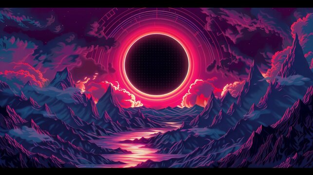solar eclipse over appalachian landscape, lovecraftian, worrying bizarreness, paranoia