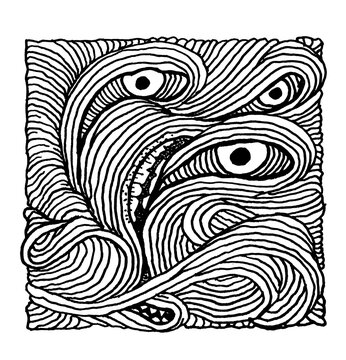 Spaghetti pasta threads tattoo print line stamp bookplate Ex libris  