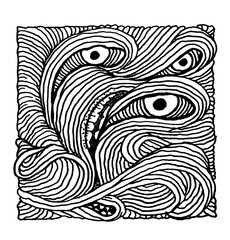 Spaghetti pasta threads tattoo print line stamp bookplate Ex libris  