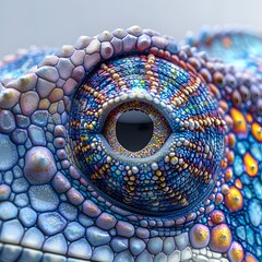 Captivating Macro Close Up of Chameleon s Mesmerizing Iridescent Eye with Intricate Reptilian Scales and Patterns 3D Render on Transparent Background