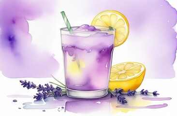 Lemonade with lavender in glass on light background - 790739164