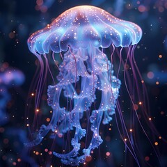 Mesmerizing Bioluminescent Jellyfish Pulsating with Ethereal Glow in Captivating 3D Underwater Render