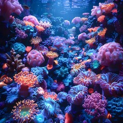 Fototapeta na wymiar Mesmerizing Underwater Realm A Vibrant Coral Reef Teeming with Bioluminescent Wonders and Captivating Marine Life