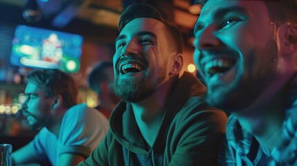 Obraz premium Football fans join together to watch the game at the pub.