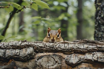 Curious Squirrel Peeking From Tree Hollow