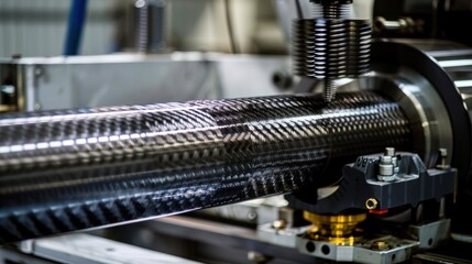 Cutting carbon fibre automotive parts on a lathe in a factory that makes automotive parts