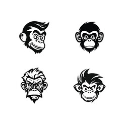 Vector flat design template illustration Funny Monkey Faces collection