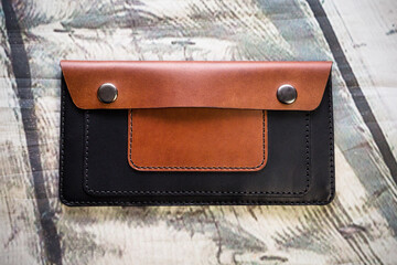 Wallet made of genuine leather, photo for the catalog of an e-commerce store on a social network.
