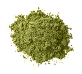 Heap of henna powder isolated on white, top view