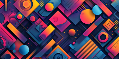 a whimsical stock image of an abstract geometric pattern background, with playful shapes and vibrant colors that evoke a sense of joy and wonder