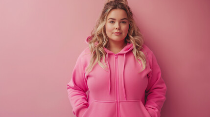 Young chubby overweight plus size big fat fit woman. isolated background. 
