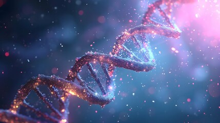 3D Rendering of a Glowing DNA Molecular genomes structure concept of biochemistry